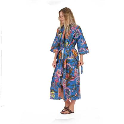 Boldly Beautiful Frida Kahlo Inspired Kimono Robe – Bird of Paradise Print, 100% Cotton Cambric, Versatile Kaftan, Bathrobe & Cardigan, Free Size, Limited Edition