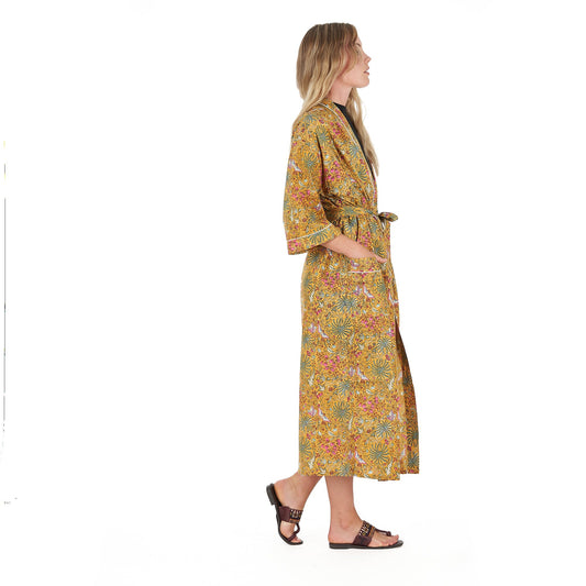 Sunburst Sensations Frida Kahlo Inspired Kimono Robe – Bird of Paradise Print, 100% Cotton Cambric, Versatile Kaftan, Bathrobe & Cardigan, Free Size, Limited Edition