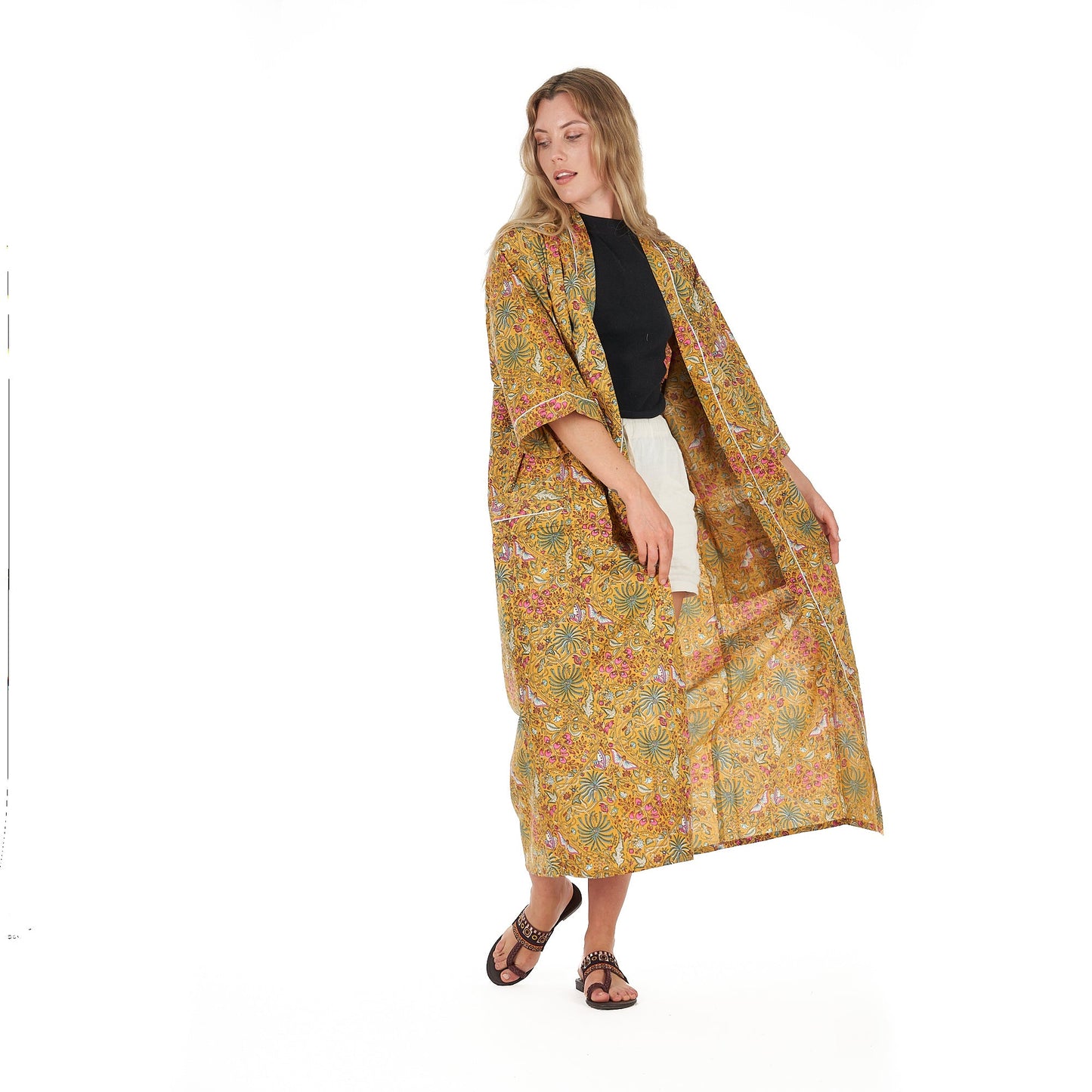 Sunburst Sensations Frida Kahlo Inspired Kimono Robe – Bird of Paradise Print, 100% Cotton Cambric, Versatile Kaftan, Bathrobe & Cardigan, Free Size, Limited Edition