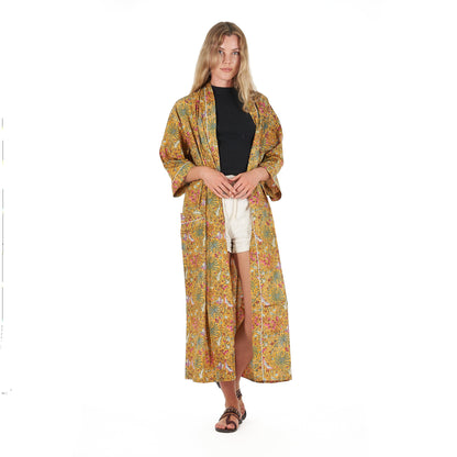 Sunburst Sensations Frida Kahlo Inspired Kimono Robe – Bird of Paradise Print, 100% Cotton Cambric, Versatile Kaftan, Bathrobe & Cardigan, Free Size, Limited Edition