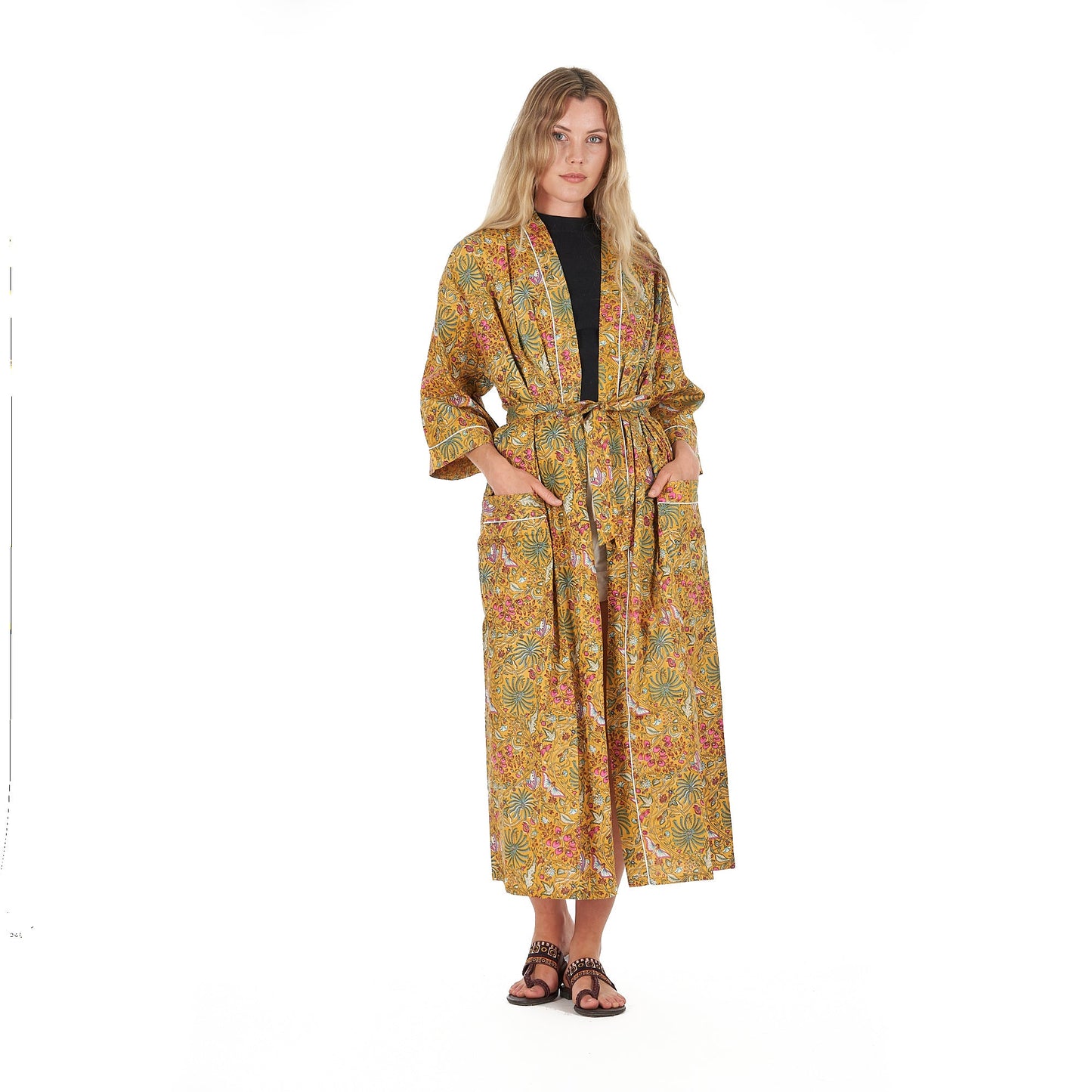 Sunburst Sensations Frida Kahlo Inspired Kimono Robe – Bird of Paradise Print, 100% Cotton Cambric, Versatile Kaftan, Bathrobe & Cardigan, Free Size, Limited Edition