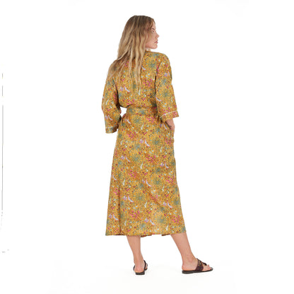 Sunburst Sensations Frida Kahlo Inspired Kimono Robe – Bird of Paradise Print, 100% Cotton Cambric, Versatile Kaftan, Bathrobe & Cardigan, Free Size, Limited Edition