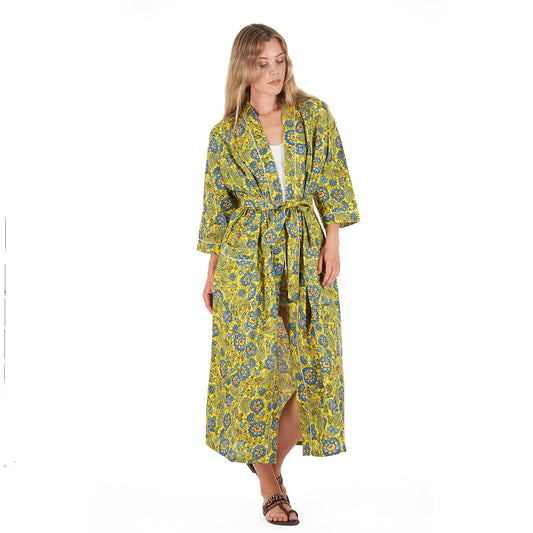 Livin the Cozy Life Frida Kahlo Inspired Kimono Robe – Bird of Paradise Print, 100% Cotton Cambric, Free Size, Versatile Kaftan, Limited Edition, Adjustable Tie Strap