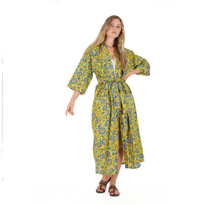 Livin the Cozy Life Frida Kahlo Inspired Kimono Robe – Bird of Paradise Print, 100% Cotton Cambric, Free Size, Versatile Kaftan, Limited Edition, Adjustable Tie Strap