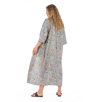 Coastal Escape 100% Cotton Kimono Robe – Hand Screen Printed, Bird of Paradise Design, Versatile Wear, Free Size, Gift-Ready, Limited Edition