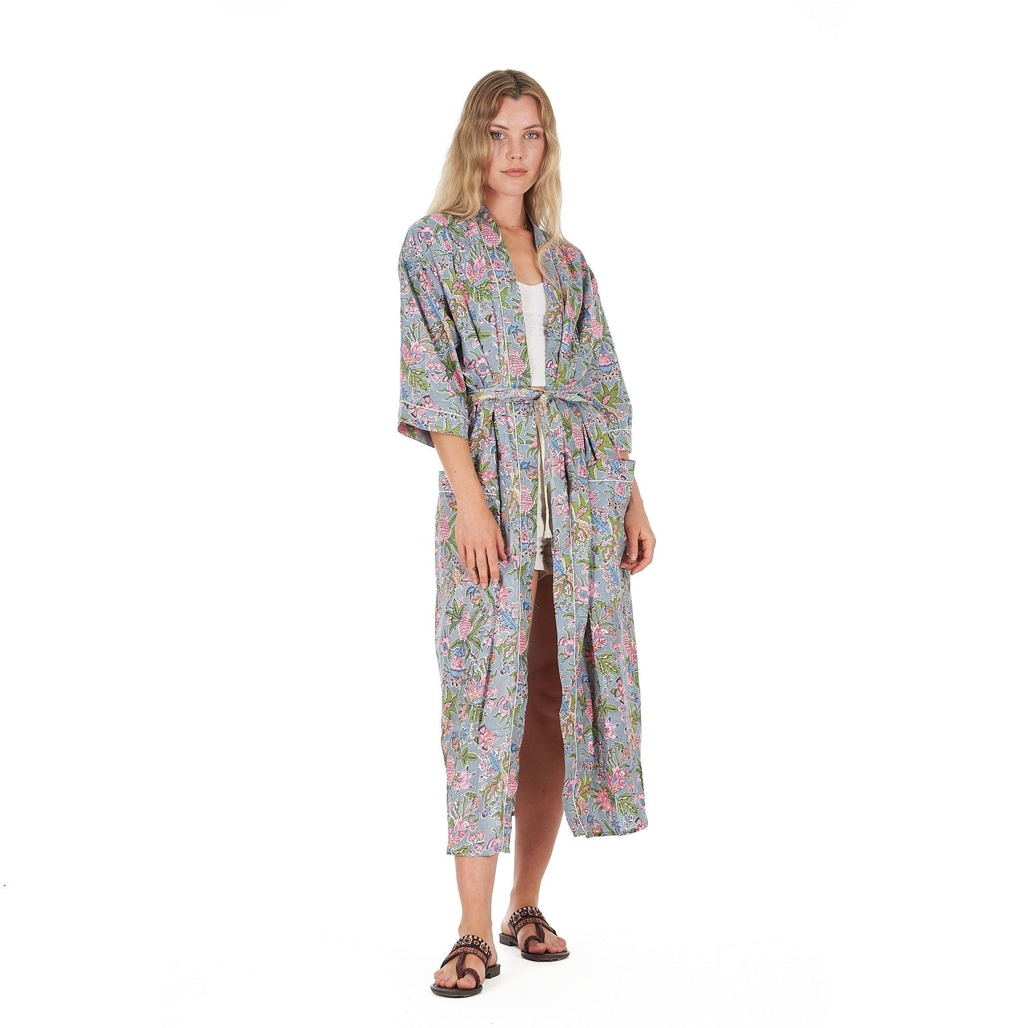 Coastal Escape 100% Cotton Kimono Robe – Hand Screen Printed, Bird of Paradise Design, Versatile Wear, Free Size, Gift-Ready, Limited Edition