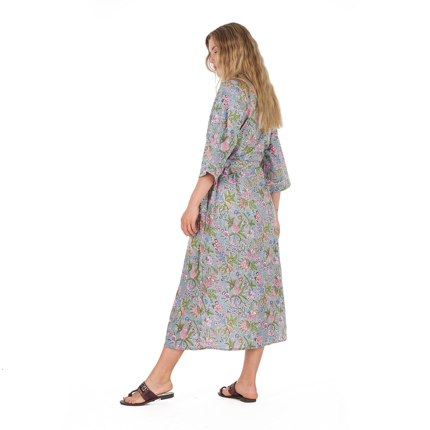 Coastal Escape 100% Cotton Kimono Robe – Hand Screen Printed, Bird of Paradise Design, Versatile Wear, Free Size, Gift-Ready, Limited Edition