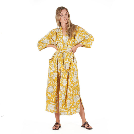 Summer Love 100% Cotton Kimono Robe – Bird of Paradise Hand Screen Printed, Versatile Wear, Free Size, Limited Edition, Gift-Ready