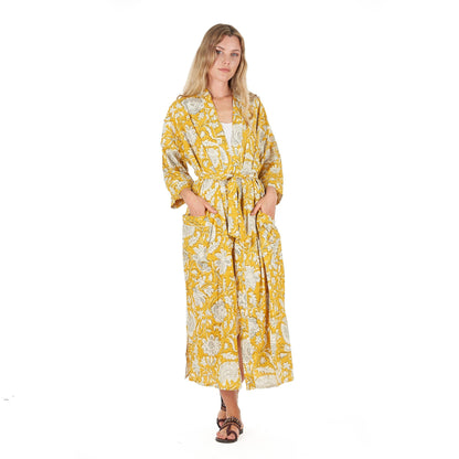 Summer Love 100% Cotton Kimono Robe – Bird of Paradise Hand Screen Printed, Versatile Wear, Free Size, Limited Edition, Gift-Ready