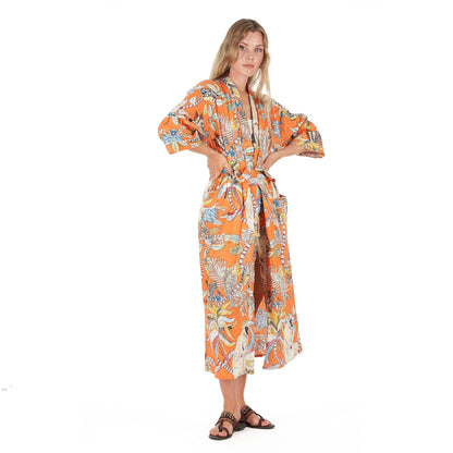 Paradise Petals 100% Cotton Kimono Robe – Bird of Paradise Design, Versatile Use, Free Size, Limited Edition, Soft & Breathable