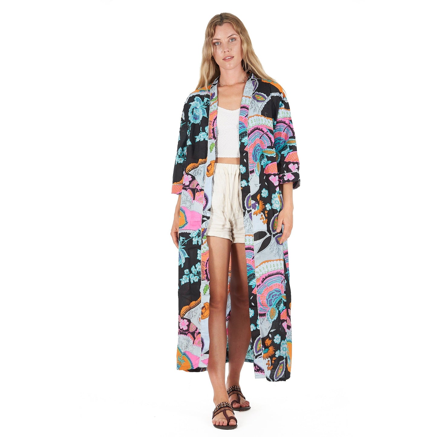 Moonlit Flora 100% Cotton Kimono Robe – Bird of Paradise Print, Versatile Wear, Free Size, Limited Edition, Soft & Breathable