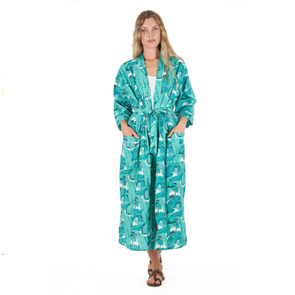 Rainforest Rhapsody 100% Cotton Kimono Robe – Bird of Paradise Print, Versatile & Comfortable, Free Size, Limited Edition, Soft & Breathable