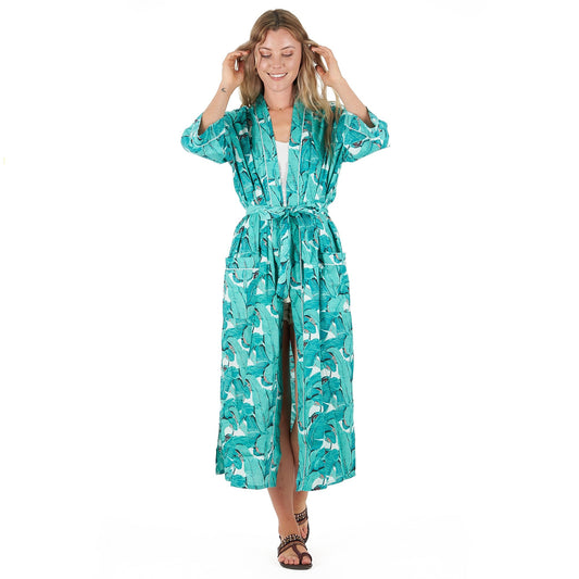 Rainforest Rhapsody 100% Cotton Kimono Robe – Bird of Paradise Print, Versatile & Comfortable, Free Size, Limited Edition, Soft & Breathable