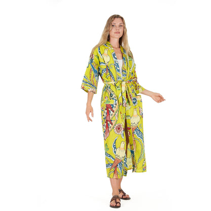 Vibrant Paradise 100% Cotton Kimono Robe – Bird of Paradise Print, Frida Kahlo-Inspired, Multi-Way Wear, Free Size, Limited Edition