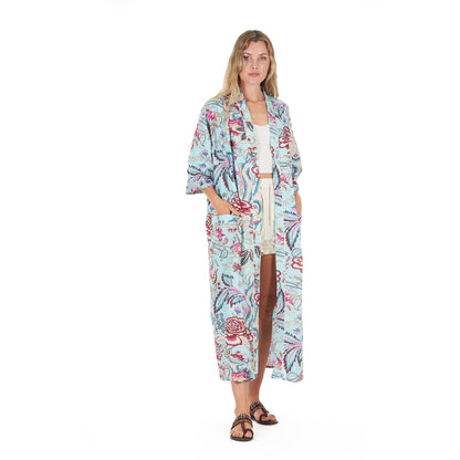 Island Euphoria 100% Cotton Kimono Robe – Bird of Paradise Print, Frida Kahlo-Inspired, Multi-Way Wear, Limited Edition, Free Size