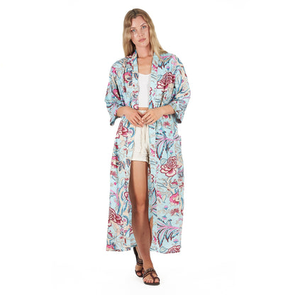 Island Euphoria 100% Cotton Kimono Robe – Bird of Paradise Print, Frida Kahlo-Inspired, Multi-Way Wear, Limited Edition, Free Size