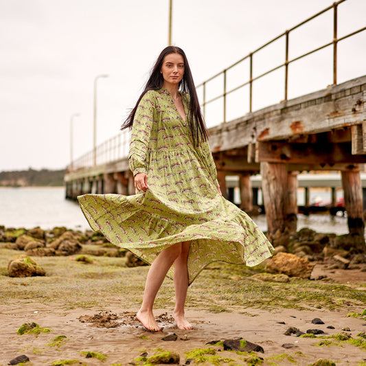 Wild & Free 100% Cotton Maxi Dress – Boho Floral Design, Hand-Screen Printed, Available in S/M & L/XL, Timeless Beach & Casual Dress