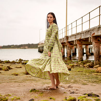 Wild & Free 100% Cotton Maxi Dress – Boho Floral Design, Hand-Screen Printed, Available in S/M & L/XL, Timeless Beach & Casual Dress