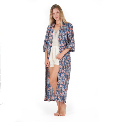 R & R Chic 100% Cotton Kimono Robe – Frida Kahlo-Inspired Hand-Screen Printed Kaftan, Versatile & Comfortable, One-Size-Fits-All, Lightweight & Breathable