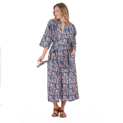 R & R Chic 100% Cotton Kimono Robe – Frida Kahlo-Inspired Hand-Screen Printed Kaftan, Versatile & Comfortable, One-Size-Fits-All, Lightweight & Breathable