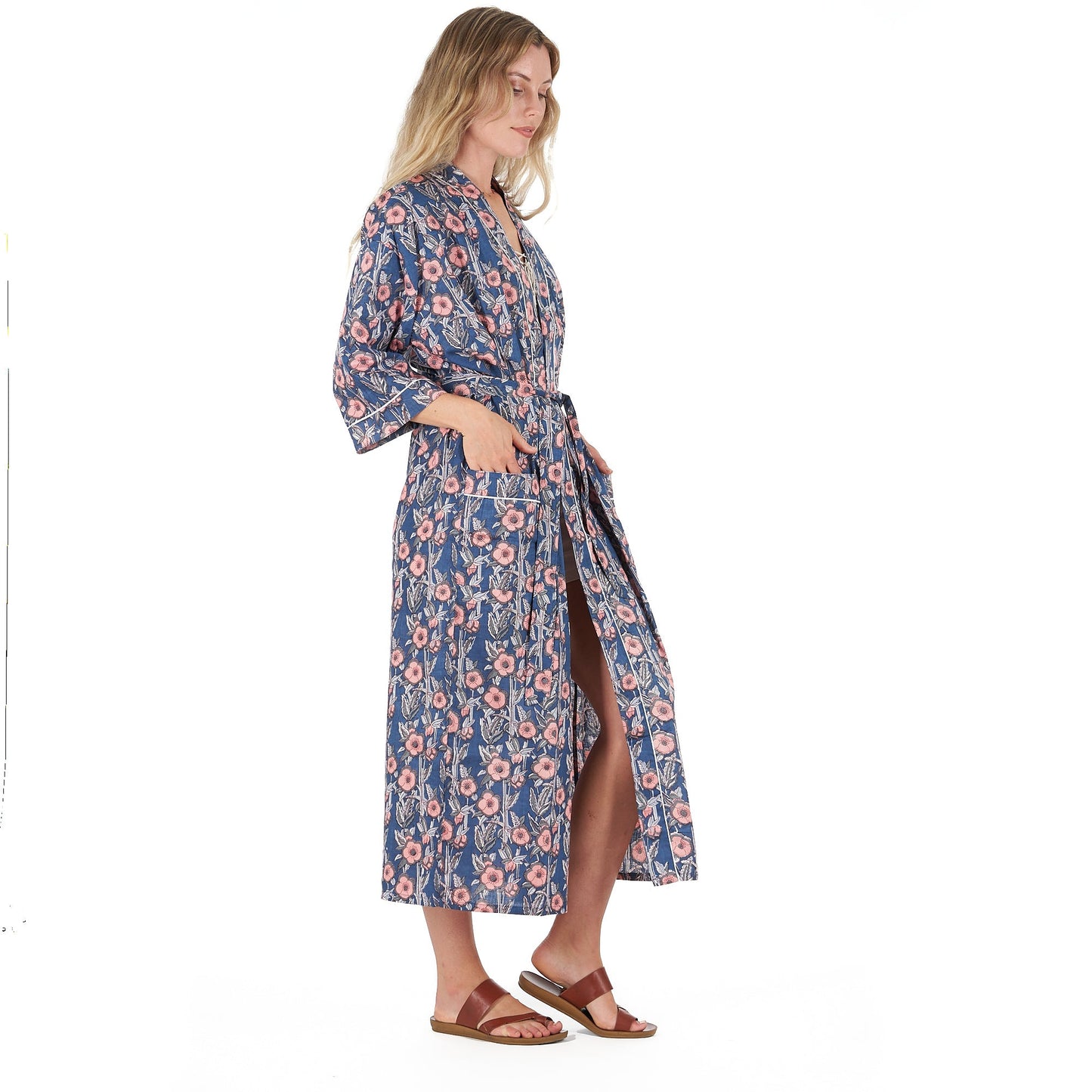 R & R Chic 100% Cotton Kimono Robe – Frida Kahlo-Inspired Hand-Screen Printed Kaftan, Versatile & Comfortable, One-Size-Fits-All, Lightweight & Breathable