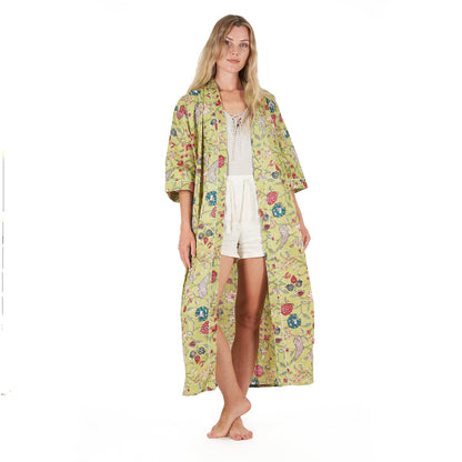 Spring Bliss 100% Cotton Kimono Robe – Frida Kahlo-Inspired Bird of Paradise Kaftan, Versatile & Comfortable, Free Size, Limited Edition