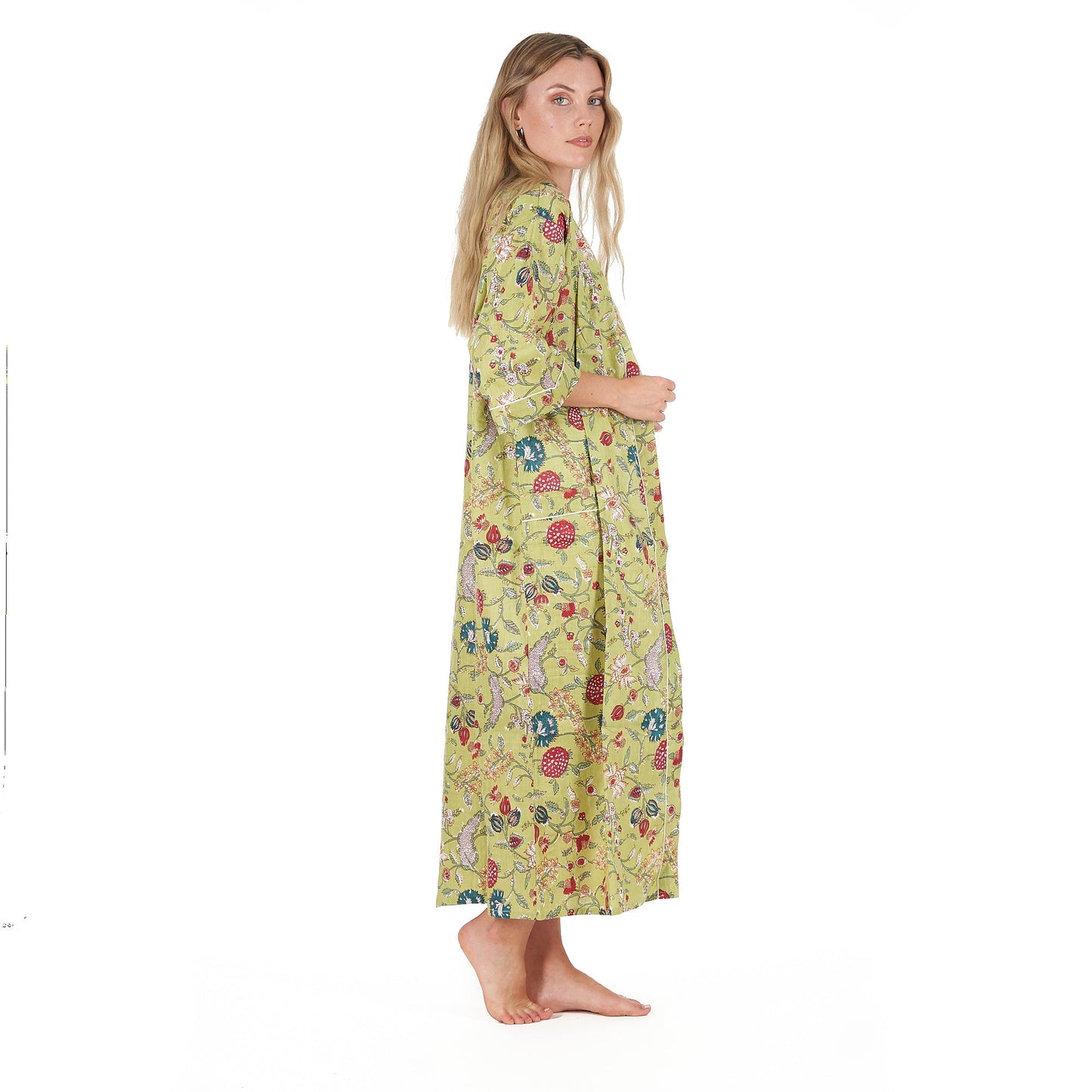 Spring Bliss 100% Cotton Kimono Robe – Frida Kahlo-Inspired Bird of Paradise Kaftan, Versatile & Comfortable, Free Size, Limited Edition