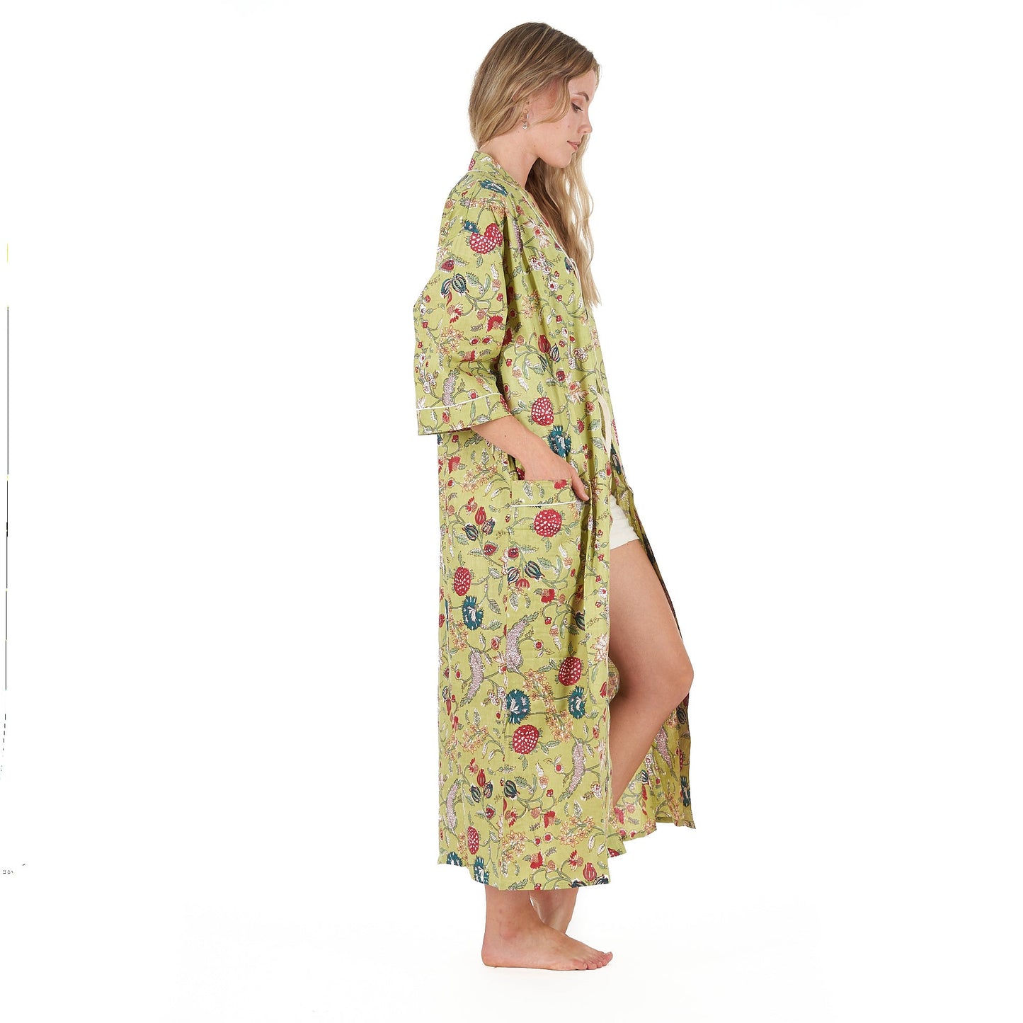 Spring Bliss 100% Cotton Kimono Robe – Frida Kahlo-Inspired Bird of Paradise Kaftan, Versatile & Comfortable, Free Size, Limited Edition