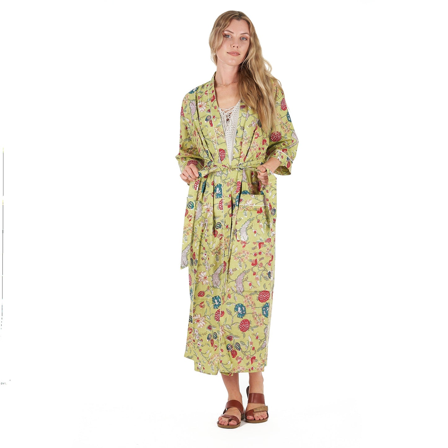 Spring Bliss 100% Cotton Kimono Robe – Frida Kahlo-Inspired Bird of Paradise Kaftan, Versatile & Comfortable, Free Size, Limited Edition