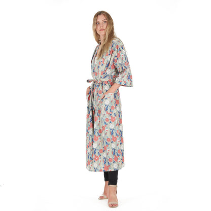 Leisurely Luxe Frida Kahlo Inspired Kimono Robe – Bird of Paradise Print, 100% Cotton Cambric, Free Size, Versatile Kaftan & Robe, Limited Edition