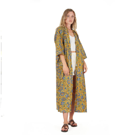 Gardenia Goddess Frida Kahlo Inspired Kimono Robe – Bird of Paradise Print, 100% Cotton Cambric, Free Size, Versatile Kaftan, Limited Edition, Adjustable Tie Strap