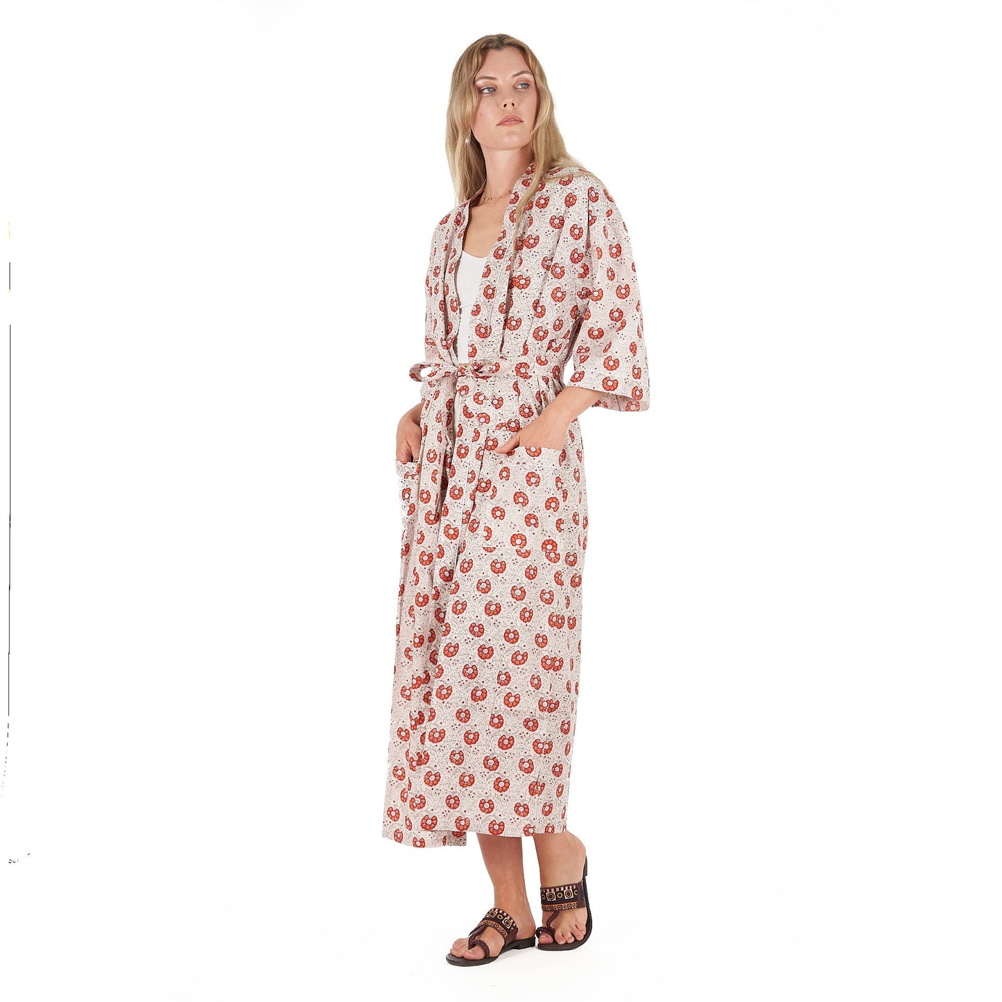 Summer Florals Frida Kahlo Inspired Kimono Robe – Bird of Paradise Print, 100% Cotton Cambric, Free Size, Versatile Kaftan, Limited Edition, Adjustable Tie Strap