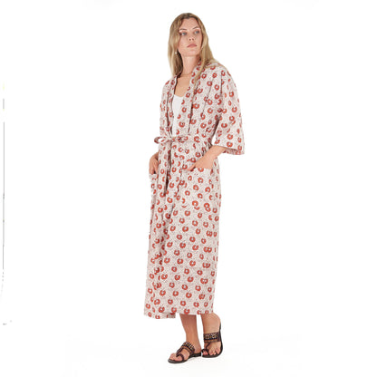 Summer Florals Frida Kahlo Inspired Kimono Robe – Bird of Paradise Print, 100% Cotton Cambric, Free Size, Versatile Kaftan, Limited Edition, Adjustable Tie Strap