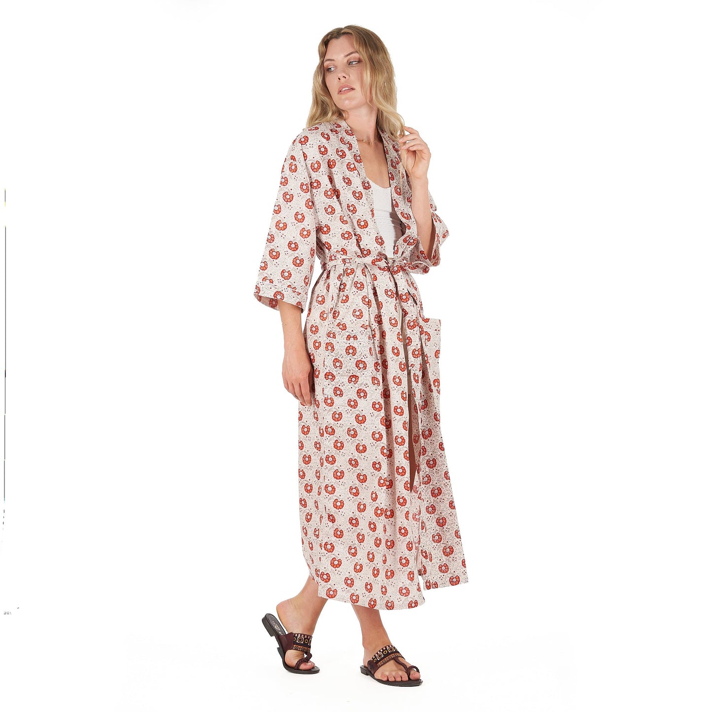 Summer Florals Frida Kahlo Inspired Kimono Robe – Bird of Paradise Print, 100% Cotton Cambric, Free Size, Versatile Kaftan, Limited Edition, Adjustable Tie Strap