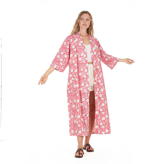 White Blossom Bliss Frida Kahlo Inspired Kimono Robe – Bird of Paradise Print, 100% Cotton Cambric, Free Size, Adjustable Strap, Limited Edition, Made in India