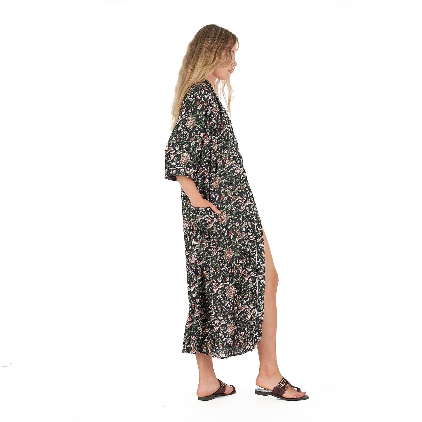 Noir Oasis 100% Cotton Kimono Robe – Bird of Paradise Hand Screen Printed, Versatile Wear, Free Size, Limited Edition, Comfortable & Stylish