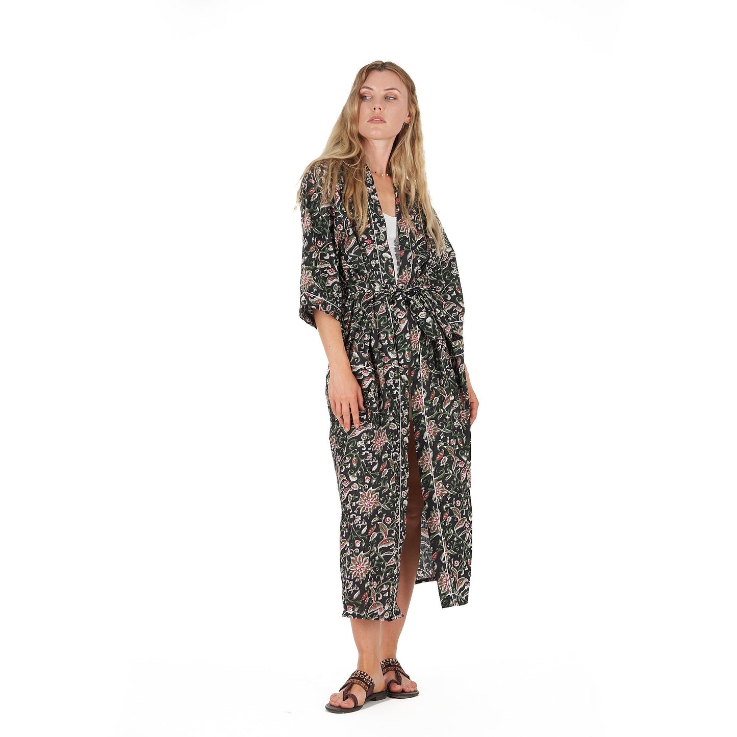 Noir Oasis 100% Cotton Kimono Robe – Bird of Paradise Hand Screen Printed, Versatile Wear, Free Size, Limited Edition, Comfortable & Stylish