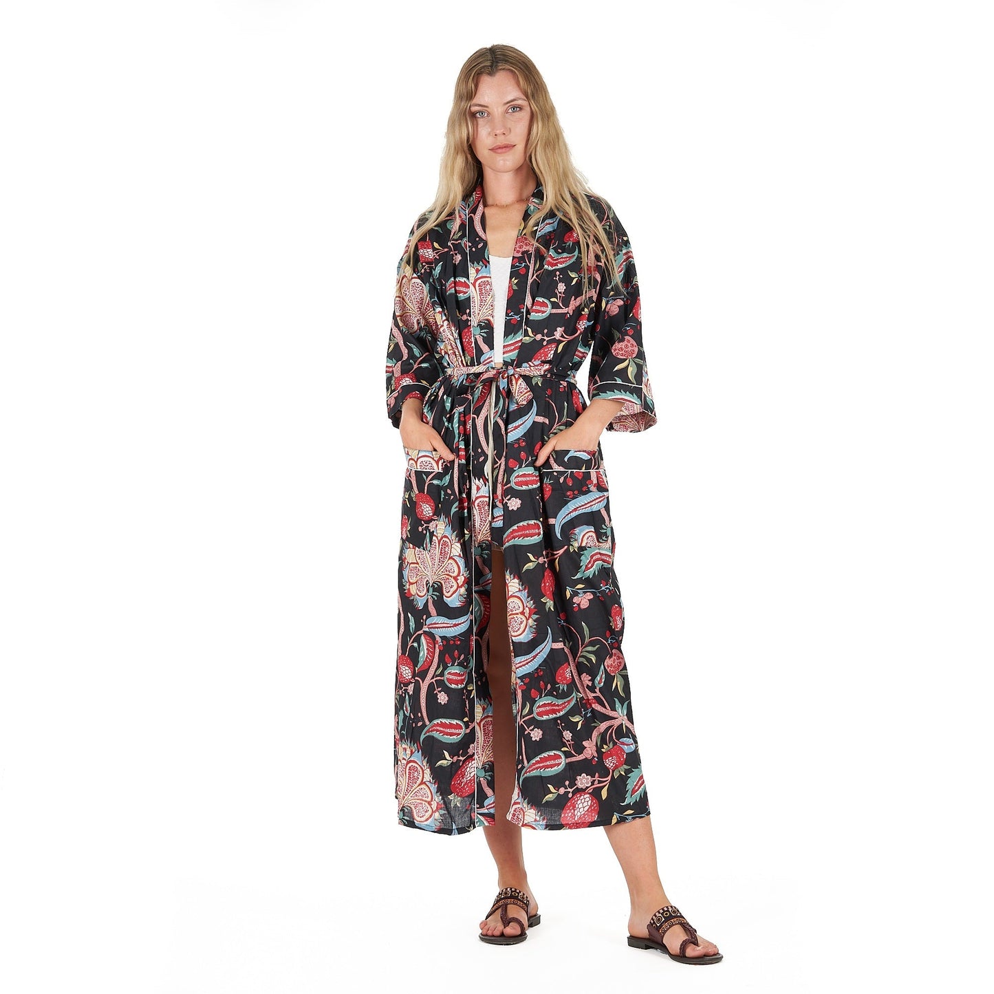 Midnight Mystique 100% Cotton Kimono Robe – Bird of Paradise Hand Screen Printed, Versatile Wear, Free Size, Limited Edition, Comfortable & Stylish