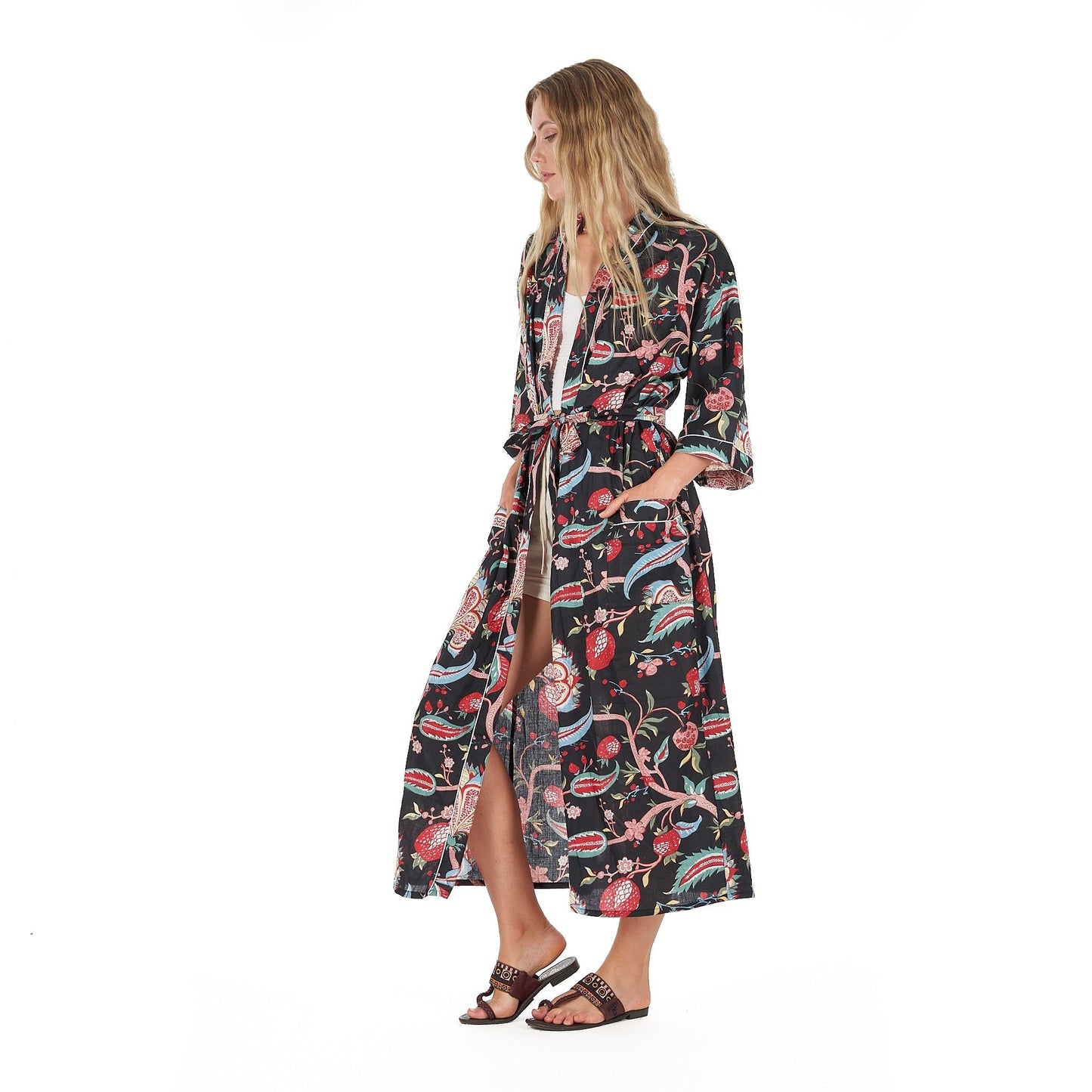 Midnight Mystique 100% Cotton Kimono Robe – Bird of Paradise Hand Screen Printed, Versatile Wear, Free Size, Limited Edition, Comfortable & Stylish