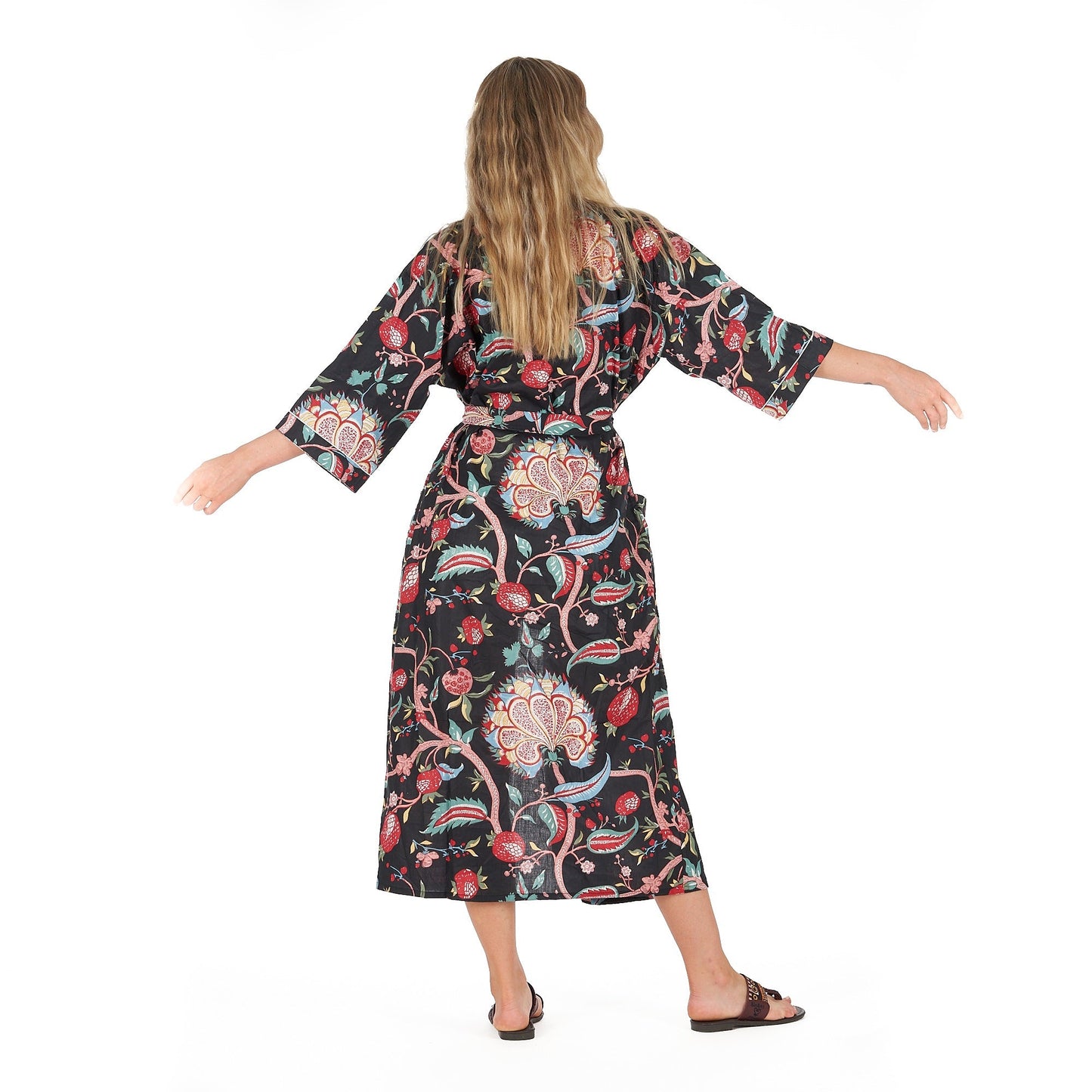 Midnight Mystique 100% Cotton Kimono Robe – Bird of Paradise Hand Screen Printed, Versatile Wear, Free Size, Limited Edition, Comfortable & Stylish