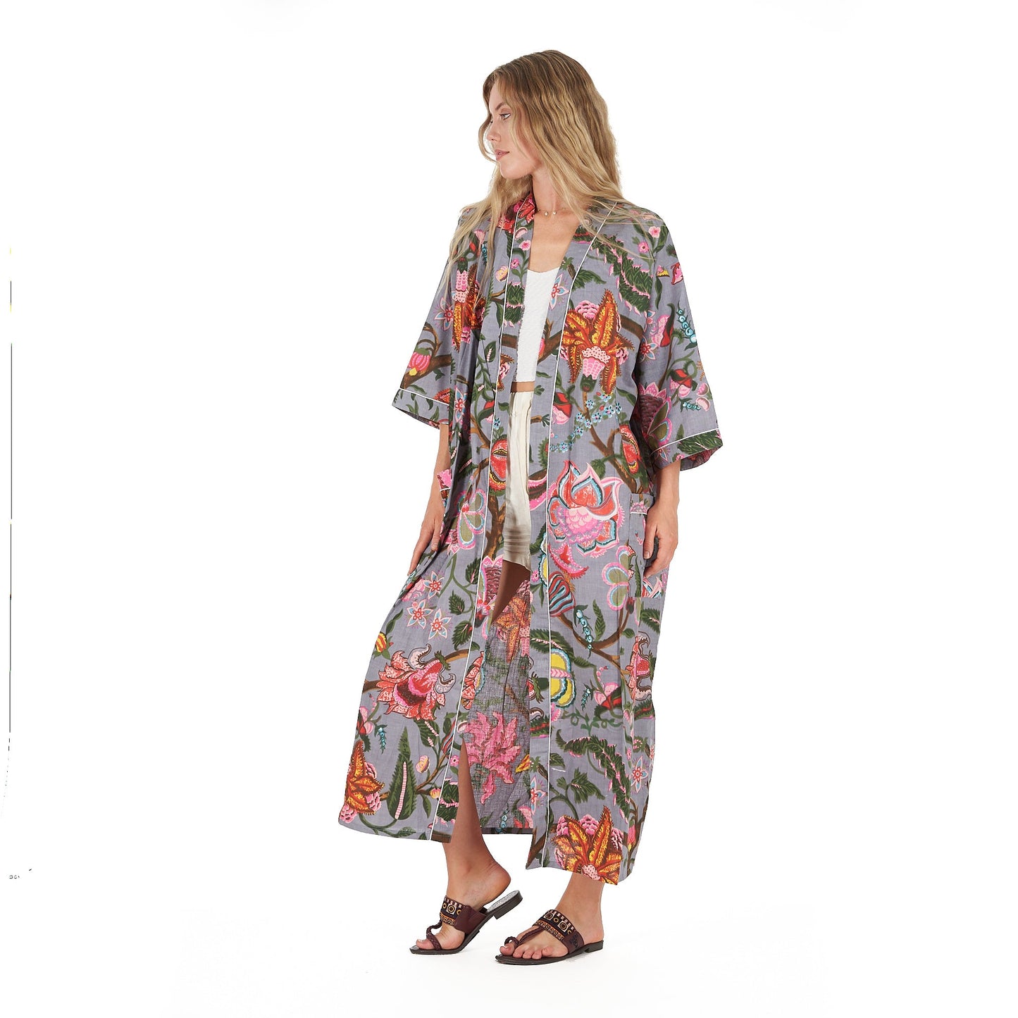 Bold Botanicals 100% Cotton Kaftan – Bird of Paradise Hand-Screen Printed, Versatile Wear, Free Size, Limited Edition, Comfortable & Stylish