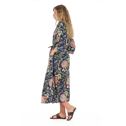 Nocturnal Botanics 100% Cotton Kimono Robe – Bird of Paradise Hand-Screen Printed, Versatile Wear, Free Size, Limited Edition, Comfortable & Stylish