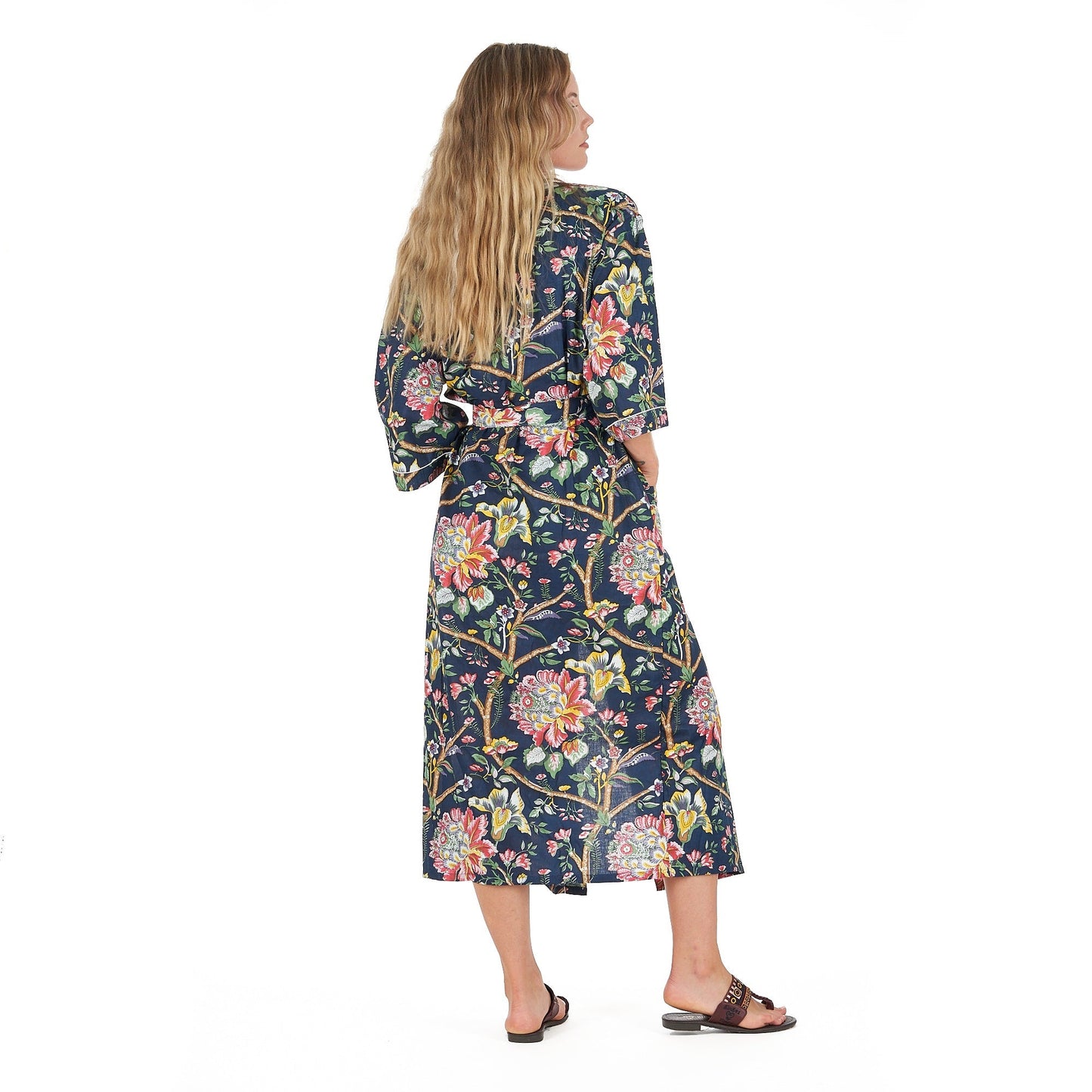 Nocturnal Botanics 100% Cotton Kimono Robe – Bird of Paradise Hand-Screen Printed, Versatile Wear, Free Size, Limited Edition, Comfortable & Stylish