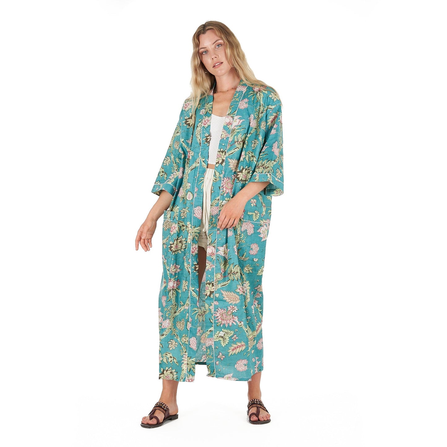 Coastal Cool 100% Cotton Kimono Robe – Bird of Paradise Hand-Screen Printed, Multi-Use, Free Size, Limited Edition, Soft & Breathable