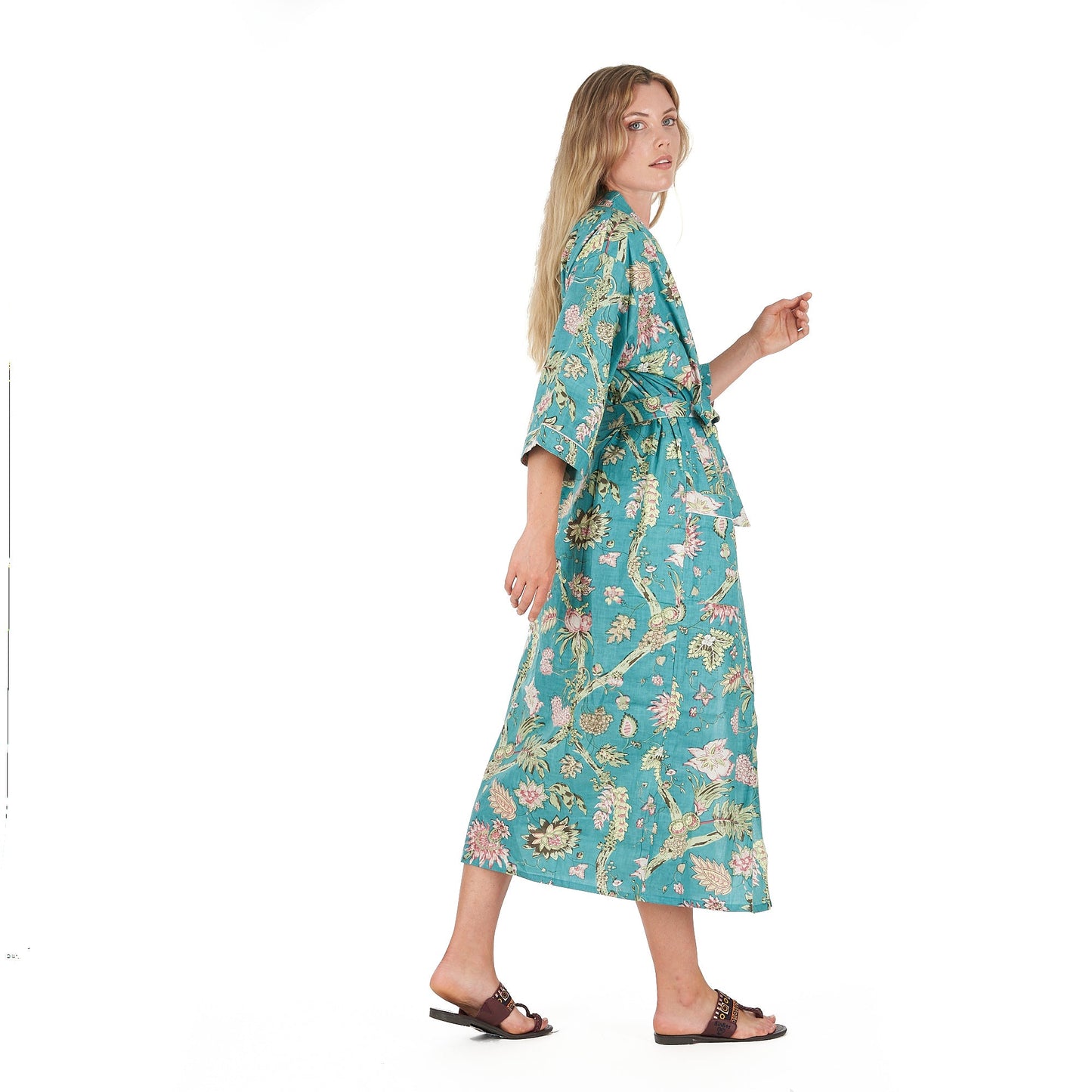 Coastal Cool 100% Cotton Kimono Robe – Bird of Paradise Hand-Screen Printed, Multi-Use, Free Size, Limited Edition, Soft & Breathable