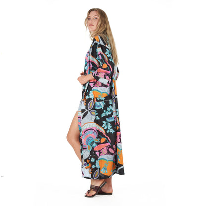 Moonlit Flora 100% Cotton Kimono Robe – Bird of Paradise Print, Versatile Wear, Free Size, Limited Edition, Soft & Breathable