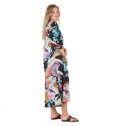 Moonlit Flora 100% Cotton Kimono Robe – Bird of Paradise Print, Versatile Wear, Free Size, Limited Edition, Soft & Breathable