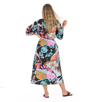 Moonlit Flora 100% Cotton Kimono Robe – Bird of Paradise Print, Versatile Wear, Free Size, Limited Edition, Soft & Breathable