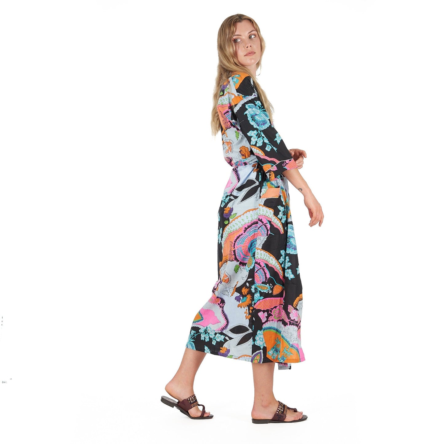 Moonlit Flora 100% Cotton Kimono Robe – Bird of Paradise Print, Versatile Wear, Free Size, Limited Edition, Soft & Breathable