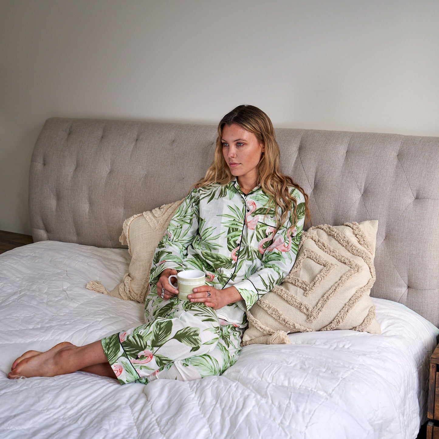 Calming Florals 100% Cotton Pyjama Set | Handcrafted Cotton, Limited Edition, Available in S-XL, Includes Pajama Top, Pants & Gift Bag, Global Shipping,